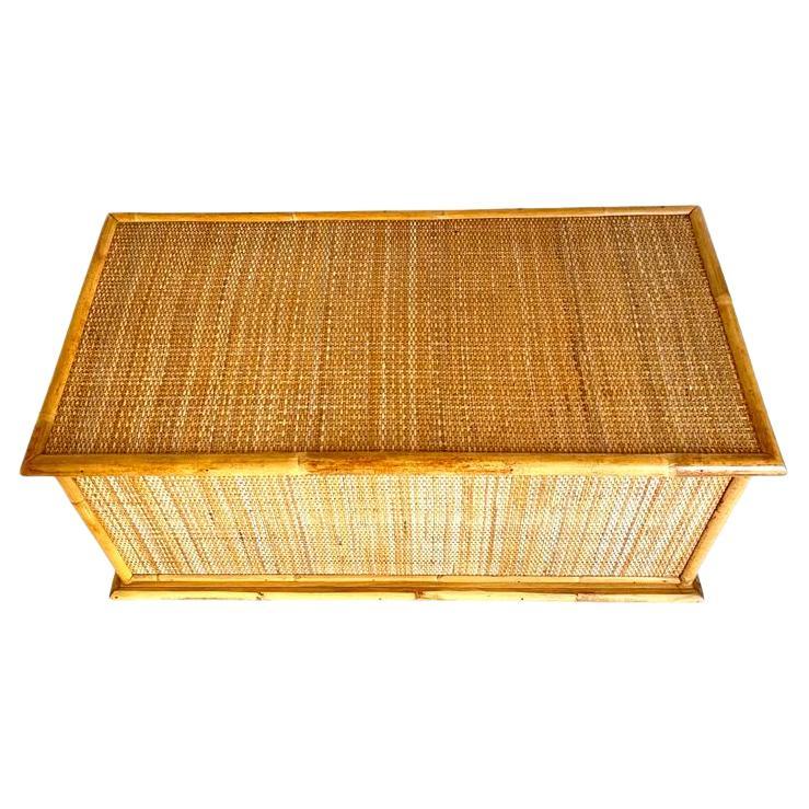 Vintage rattan and wood chest, Dal Vera Italy, 1970s For Sale 5