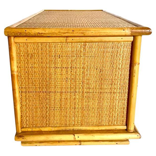 Vintage rattan and wood chest, Dal Vera Italy, 1970s For Sale 2