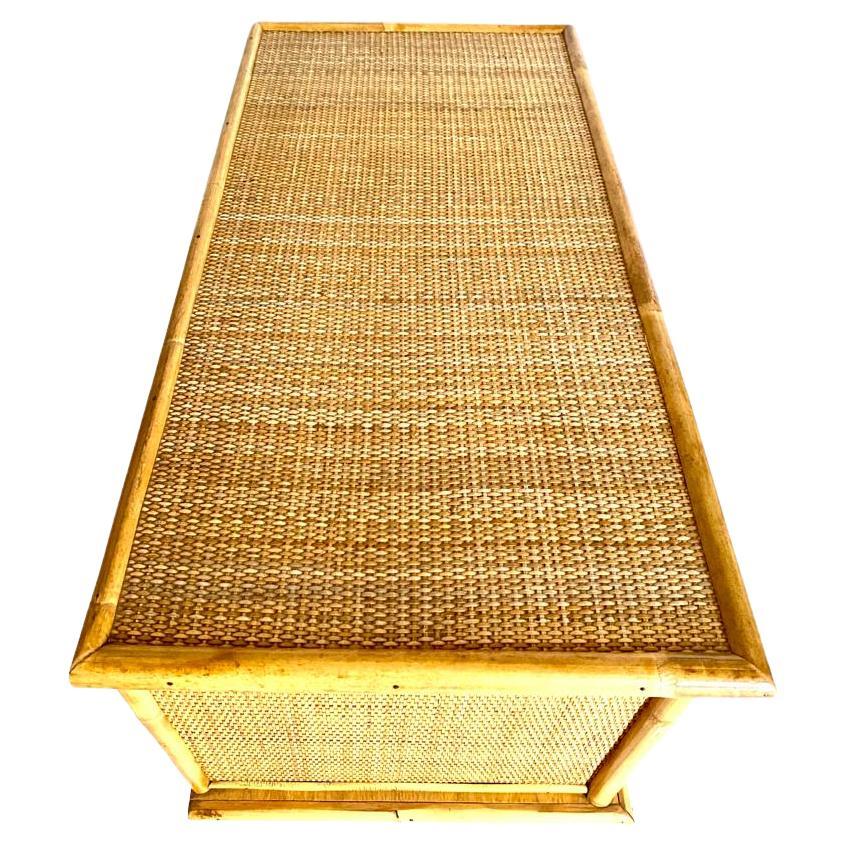 Bamboo Vintage rattan and wood chest, Dal Vera Italy, 1970s For Sale