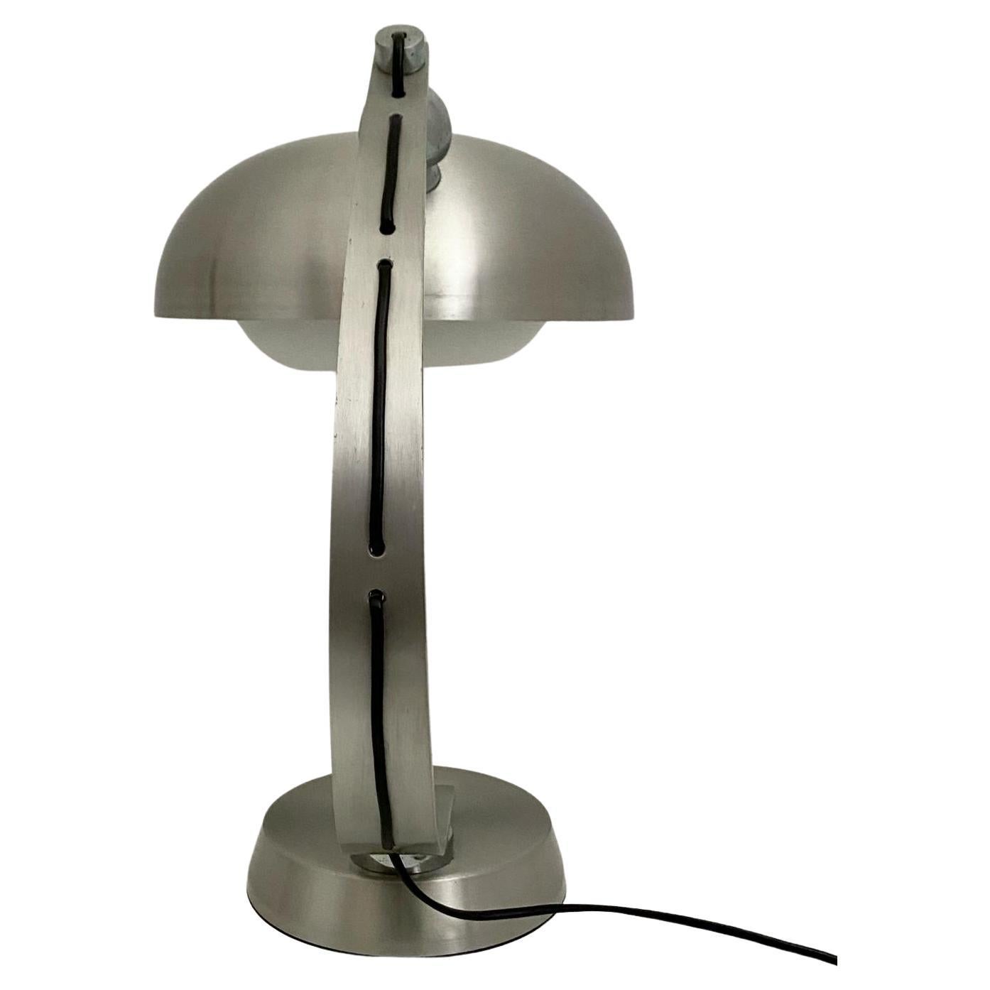 1970s vintage table lamp in industrial style. Designed by Angelo Lelli for Arredoluce in the 1970s. Aluminium structure with flexible lampshade. The lamp has been recabled whilist its structure has been refined. In really good conditions with only