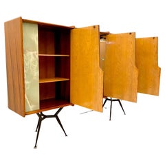 Italian Mid Century Modern Teak and Marbled Glass Large Cupboard, Italy 1960s