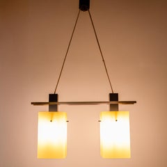 Lampadario moderno di metà secolo in ottone e oplaine, Stilnovo, Italia 1950s