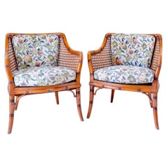 Lot de deux fauteuils vintage en rotin signés Giorgetti, Italie, design des années 1970