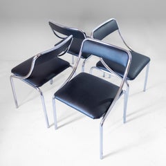 Set of Four Vintage Chromed Dining Chairs, Faux Leather, Italy, 1970