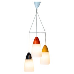 Postmodern 3-Light Pendant Chandelier in Opaline Glass and Iron, Stilnovo Style