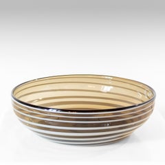Venini Style Murano Sommerso Glass Centerpiece Bowl with stripes Coffee & White