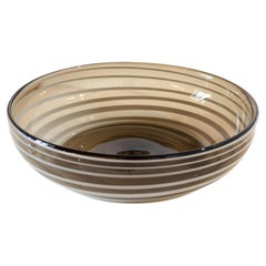 Venini Style Murano Sommerso Glass Centerpiece Bowl with stripes Coffee & White