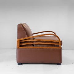 Italian Art Déco Convertible Armchair / Sleeper Chair in Brown Leatherette