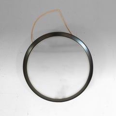Runder Wandspiegel aus Kunstleder im Mid-Century-Modern-Stil, Fontana Arte, Italien, 1960er Jahre