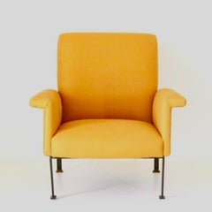 Eclectic Mid-Century Modern Sculptural Armchair in Mustard Yellow Fabric