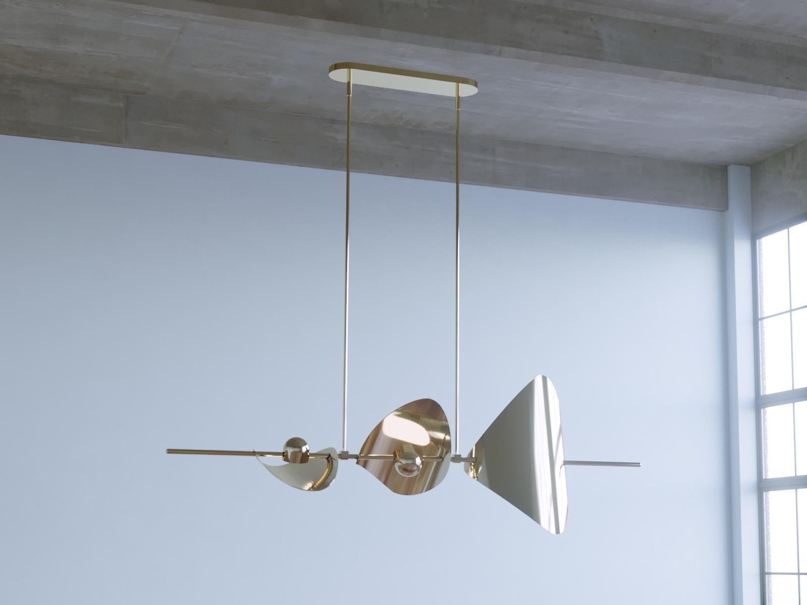 Scandinavian Bonnie Config 3 Contemporary Linear LED Chandelier, Solid Brass @ 140cm/55