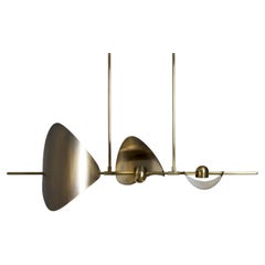 Large Linear Sculptural Brass or Nickel Chandelier, Handmade in Sweden