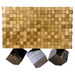 Luxury Handmade Brass Credenza with Sculptural Marble Legs