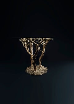 Round Dining Table by Andrea Salvetti for Dilmos, Crystal Top Cast Aluminum Base