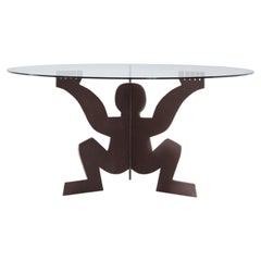 Modern Dining Table by Maurizio Cattelan for Dilmos, Iron Base, Round Glass Top