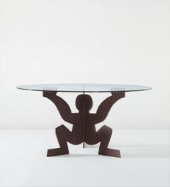 Modern Dining Table by Maurizio Cattelan for Dilmos, Iron Base, Round Glass Top