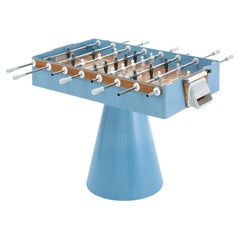 Mesa de futbolín azul claro de metal y teca, para interior y exterior, fabricada en Italia