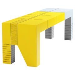 Unique Hand-Painted Wooden Bench by Monica Taverniti for Dilmos, Hand-Drawn