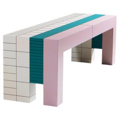 Unique Hand-Painted Wooden Bench by Monica Taverniti for Dilmos, Hand-Drawn