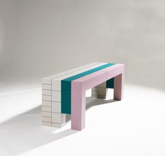 Unique Hand-Painted Wooden Bench by Monica Taverniti for Dilmos, Hand-Drawn