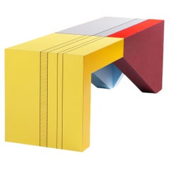 Unique Hand-Painted Wooden Bench by Monica Taverniti for Dilmos, Hand-Drawn