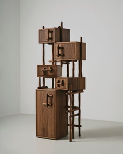 Modern Handcrafted Freestanding Vertical Walnut Cabinet Onno Adriaanse Dilmos