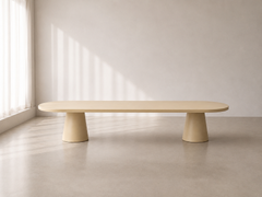 Race Track Oval Epoxy Resin Dining Table Two Round Tapered Pedestals by Facture