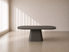 Contemporary Modern Race Track Oval Epoxy Resin Dining Table Tapered Pedestal