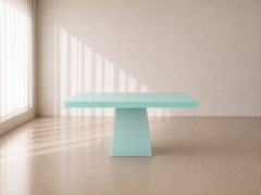 Contemporary Square Epoxy Resin Dining Table Square Tapered Pedestal by Facture