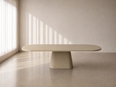 Contemporary Race Track Oval Resin Dining Table with Tapered Pedestal by Facture
