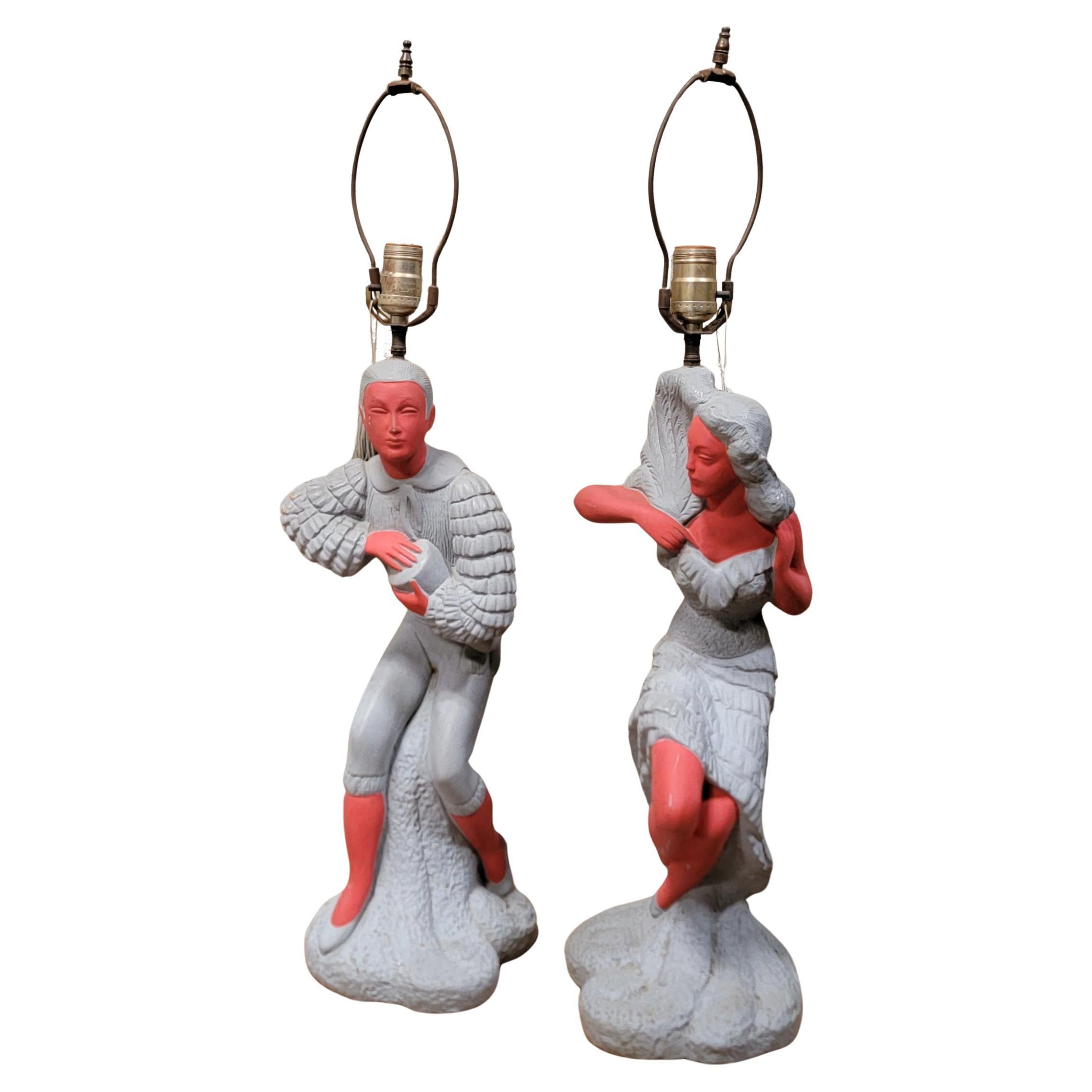 Lampes Figurales Hollywood Regency par Royalite of Hollywood 1950's en vente