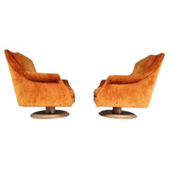Mid-Century Modern Swivel Lounge Chairs with Barrel Back in Burnt Orange Velvet