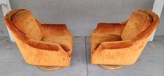 Mid-Century Modern Swivel Lounge Chairs with Barrel Back in Burnt Orange Velvet
