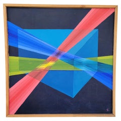 Geometric Abstract Painting on Canvas with Prism and Optical Effects