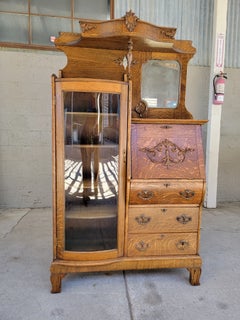 Antique Side by Side Desk, Display and Storage Cabinet. Tiger Oak Circa. 1900