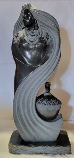 Navajo / Pueblo Carved Stone Sculpture of Woman by Gregory Johnson