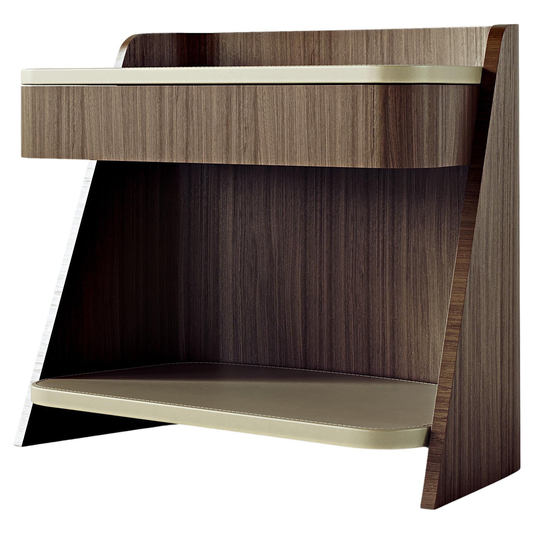 Modern by Giuseppe Carpanelli Shape Bedside table Noce Canaletto and leather For Sale