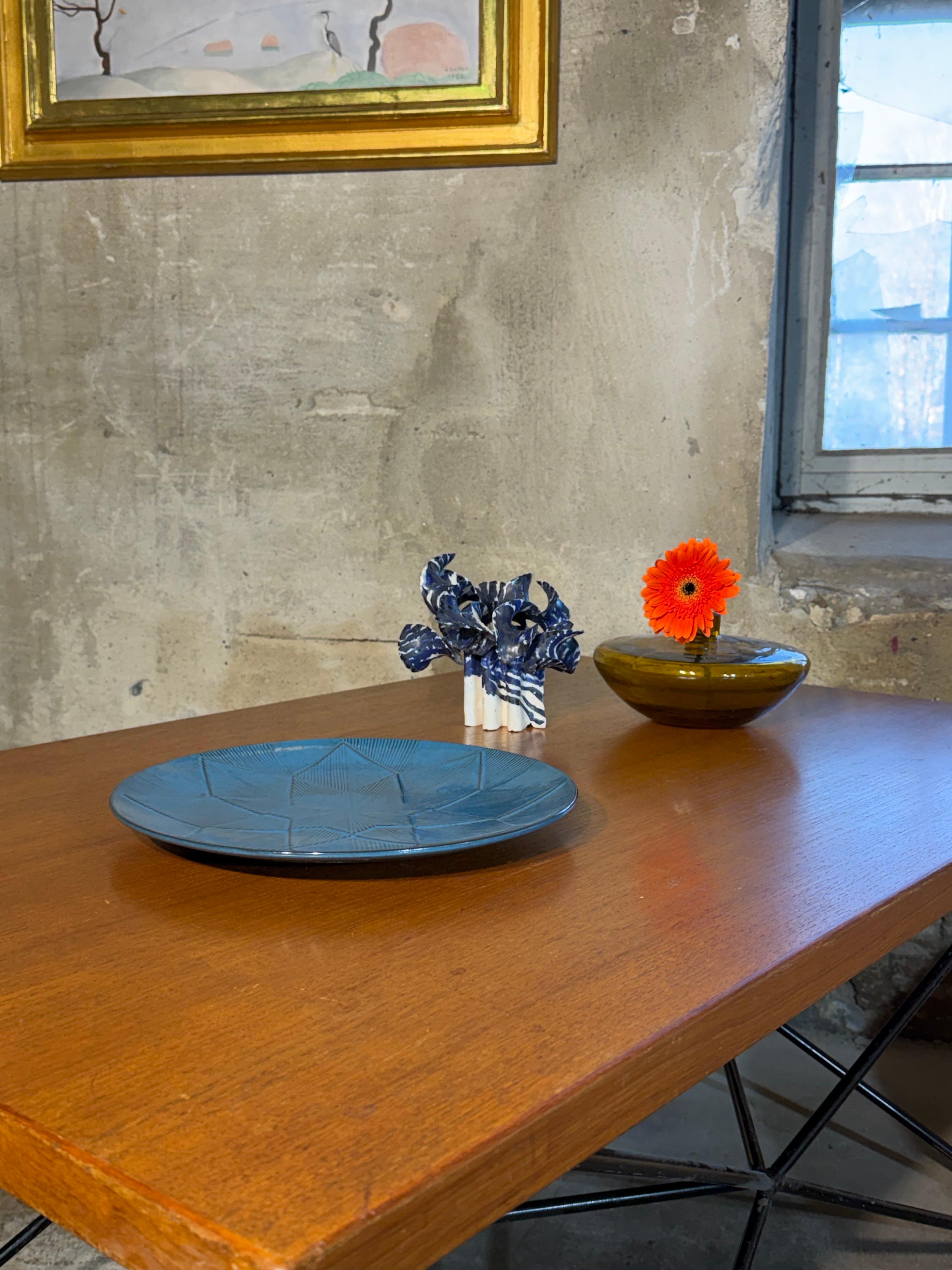 Mid-20th Century Round, Blue Serving Dish with stars - Upsala Ekeby - Sven Erik Skawonius For Sale