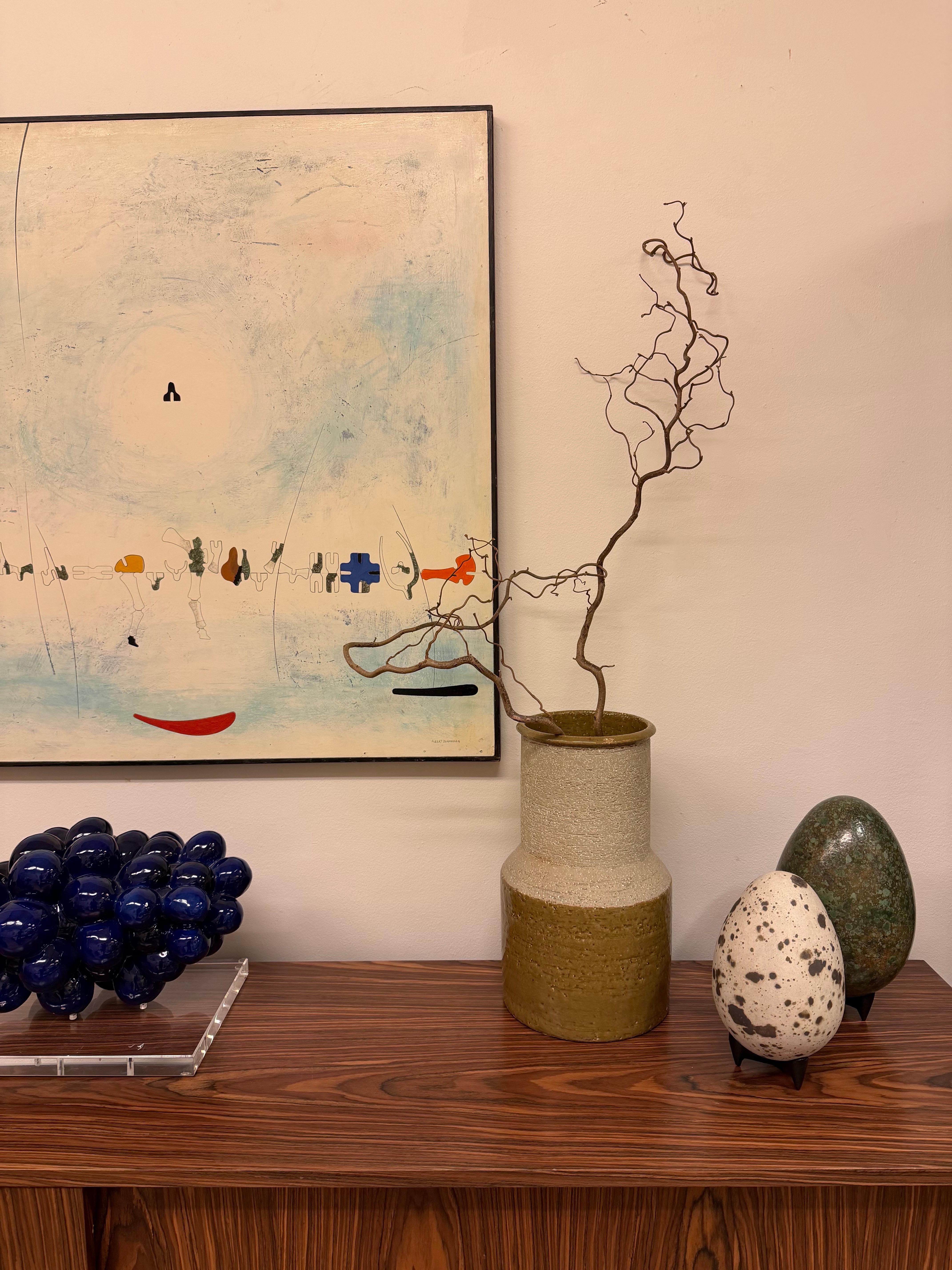 Céramique Grand vase de sol en céramique, Hertha Bengtson, Rörstrand Jaune foncé et gris en vente