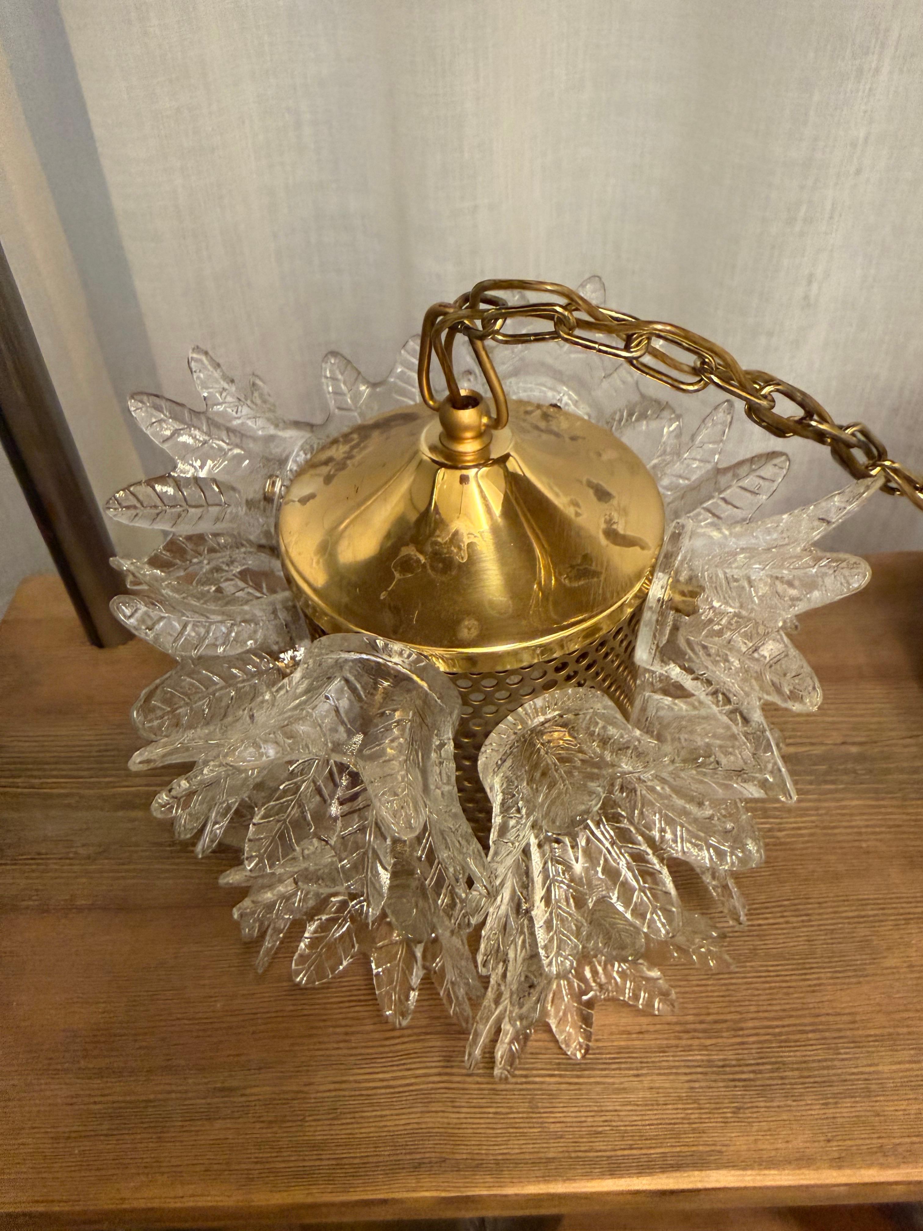 Lámpara de techo / Colgante - Orrefors - Flores de latón y cristal - Años 60 Estaño en venta