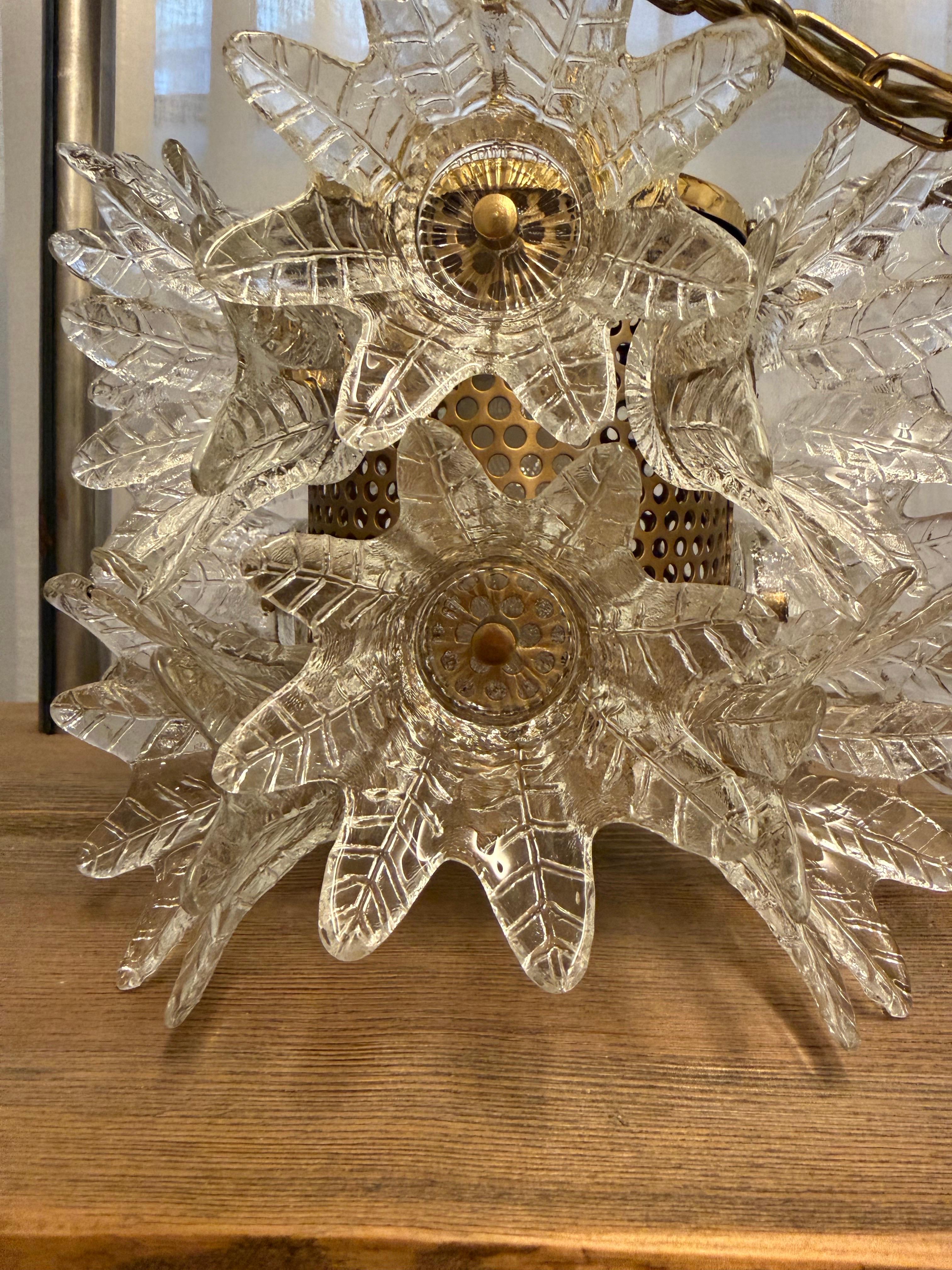 Lámpara de techo / Colgante - Orrefors - Flores de latón y cristal - Años 60 en venta 1