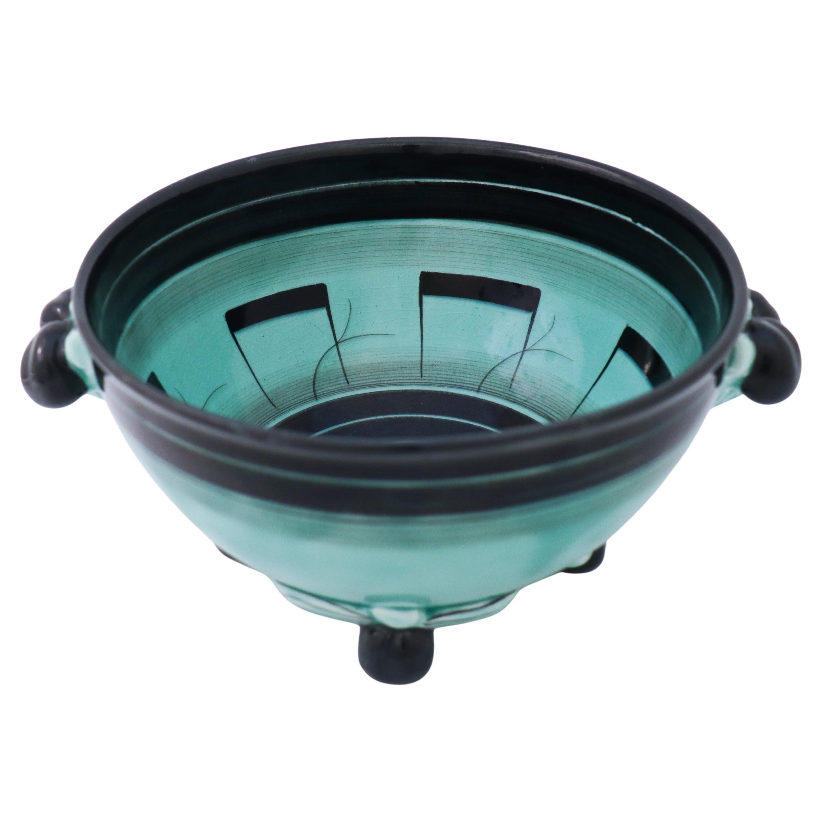 Deliziosa ciotola Art Deco verde e nera di Ilse Claesson, Rörstrand in vendita