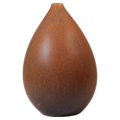 Braune tropfenförmige Keramikvase Carl-Harry Stålhane Rörstrand, Midcentury Vintage