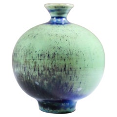 Blue Miniature Stoneware Vase with Aniara Glaze Berndt Friberg Gustavsberg 1972