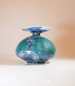 Isak Isaksson Turquoise Vase with Lovely Crystalline Glaze - Contemporary Artist