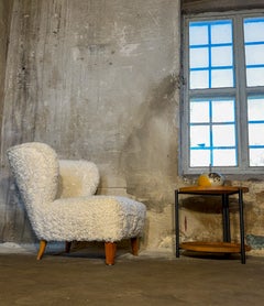 Gösta Jonsson Lounge Chair, Sheepskin, Scandinavian Modern, 1940s