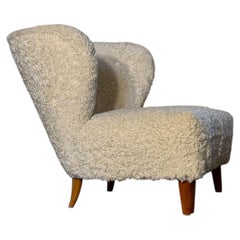 Gösta Jonsson Lounge Chair, Sheepskin, Scandinavian Modern, 1940s