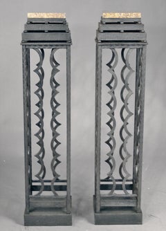 Art Deco Wrought Iron Pedestals with Marble Top, France, 1940