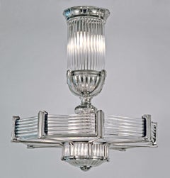Art Deco Chandelier by Atelier Petitot, Glass & Nickel, 1930