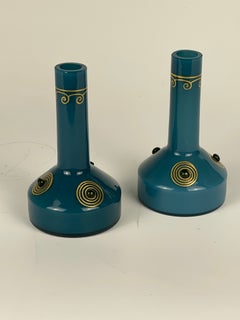 Art Deco Bulb Glass Vases, Teal Art Glass, Austria, Early 20th Century